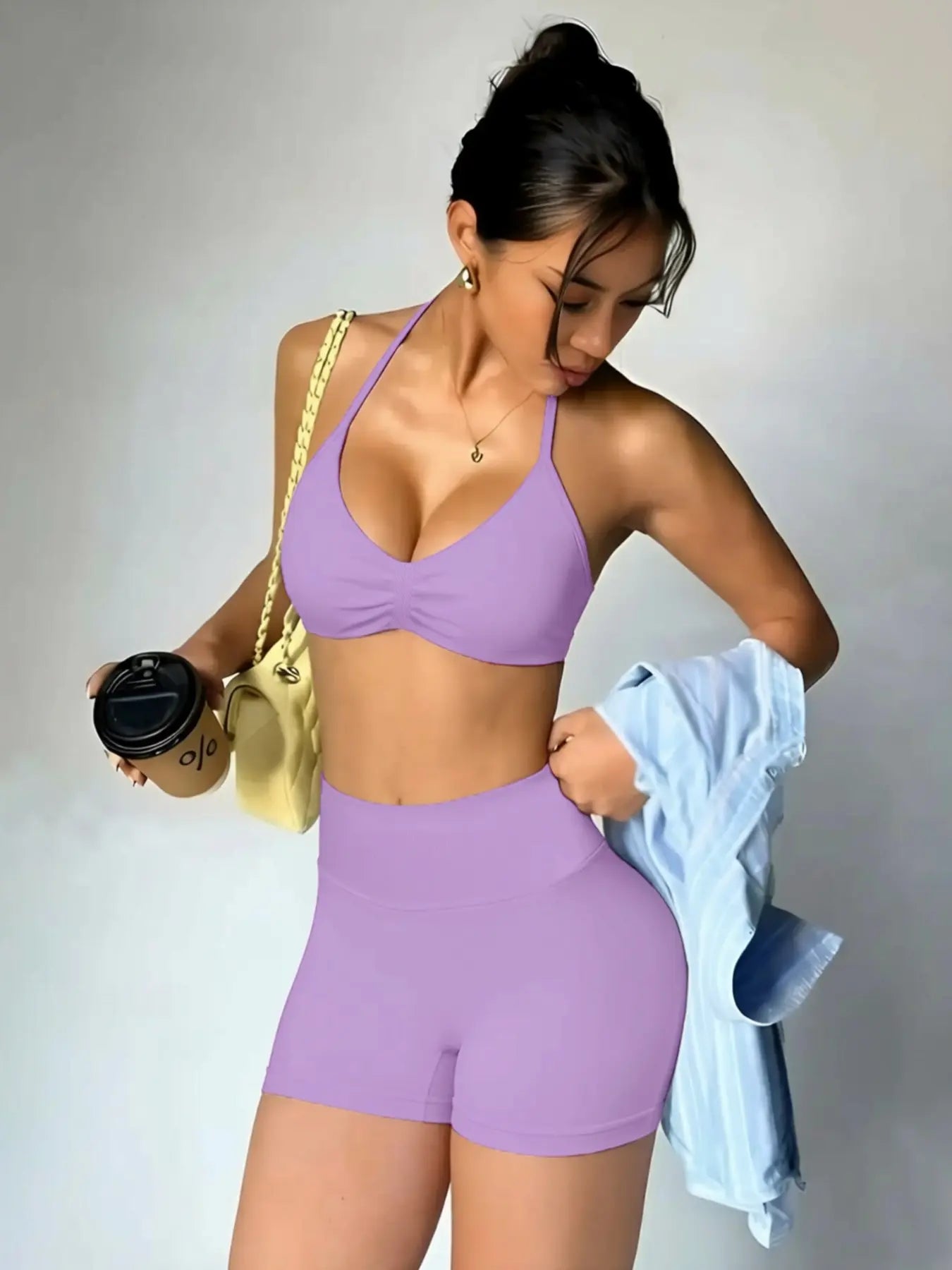 New Women'S Sporty Yoga Set, High-Waist Tight-Fitting Shorts and Tank Top, Summer Fitness for Running and Gym