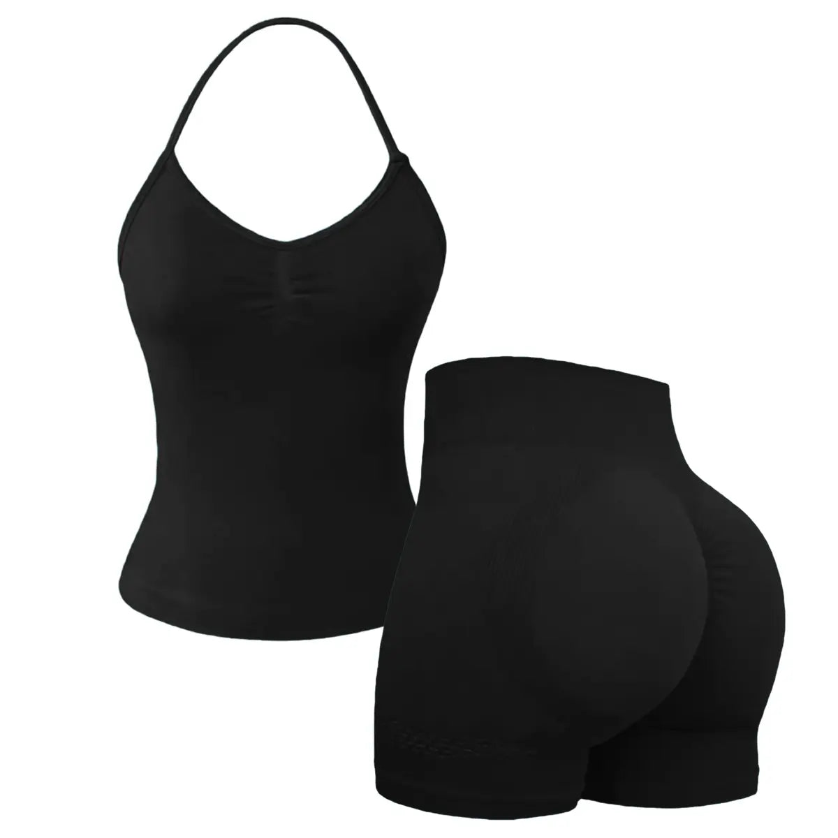 Women'S Padded Halter Workout Set – Push-Up Ruched Top & Butt-Lifting Shorts, Yoga & Gym Activewear