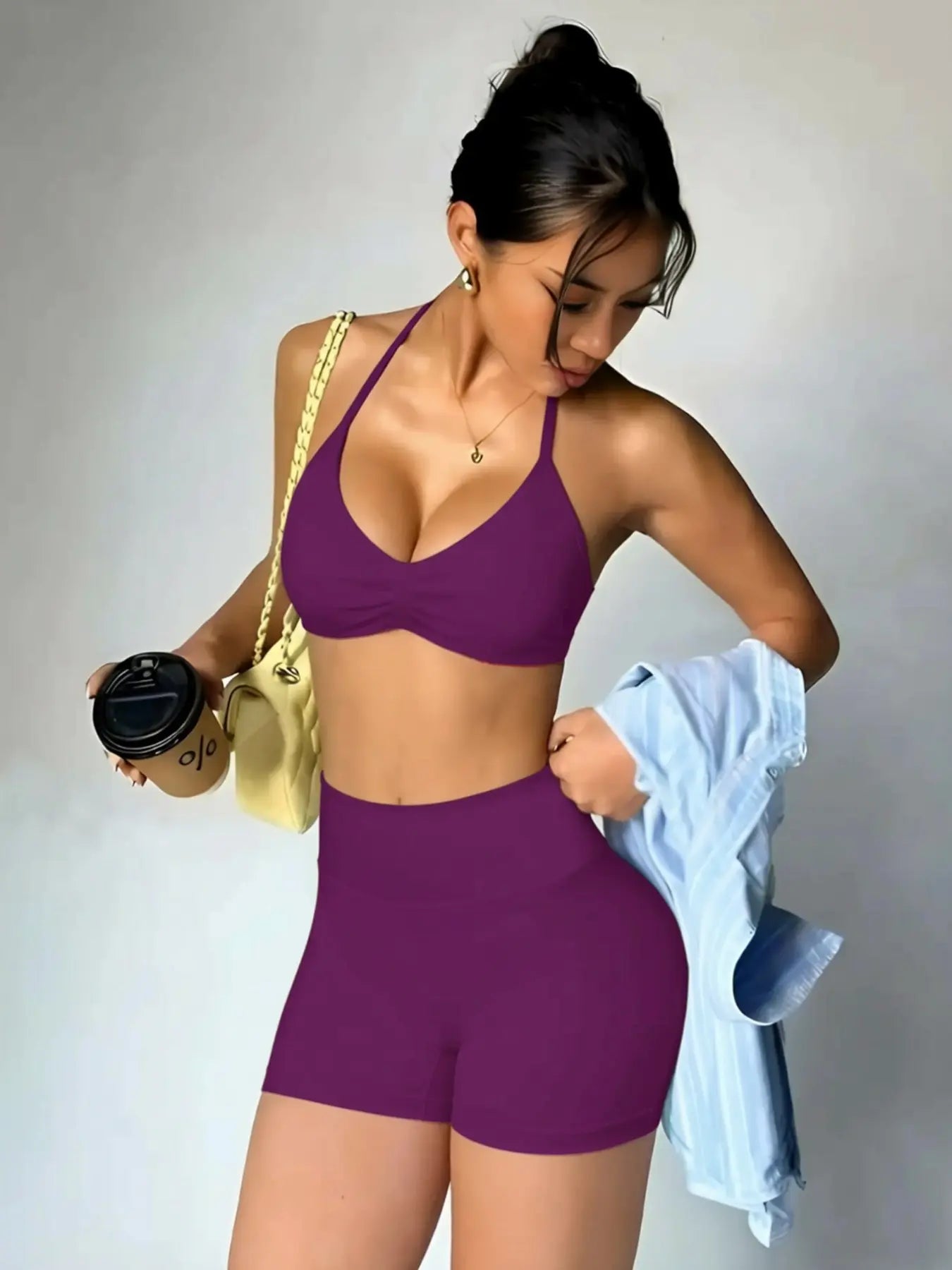 New Women'S Sporty Yoga Set, High-Waist Tight-Fitting Shorts and Tank Top, Summer Fitness for Running and Gym