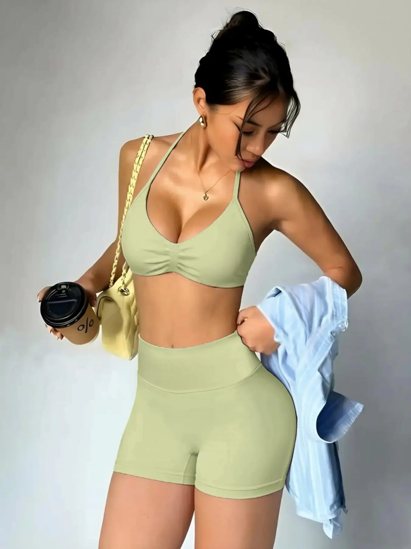 New Women'S Sporty Yoga Set, High-Waist Tight-Fitting Shorts and Tank Top, Summer Fitness for Running and Gym